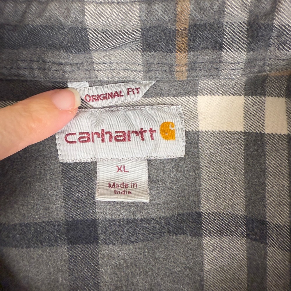 Carhartt Flannel Plaid Button Up Long Sleeve Mens XL Original Fit Paint Splatter - Picture 5 of 9